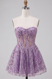 Sparkly Lilac Sweetheart A Line Sequins Short Corset Homecoming Dress