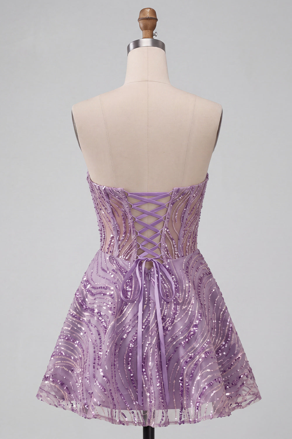 Sparkly Lilac Sweetheart A Line Sequins Short Corset Homecoming Dress