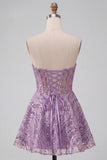 Sparkly Lilac Sweetheart A Line Sequins Short Corset Homecoming Dress