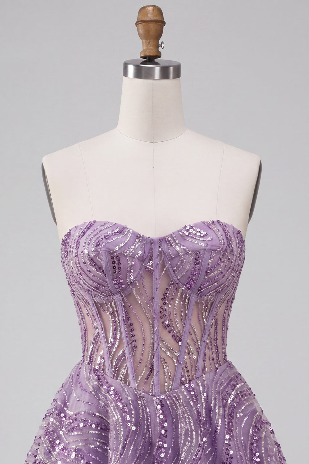 Sparkly Lilac Sweetheart A Line Sequins Short Corset Homecoming Dress