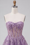 Sparkly Lilac Sweetheart A Line Sequins Short Corset Homecoming Dress