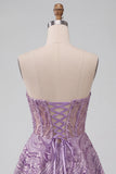 Sparkly Lilac Sweetheart A Line Sequins Short Corset Homecoming Dress