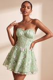 Sage Green Corset Sweetheart A Line Short Floral Homecoming Dress