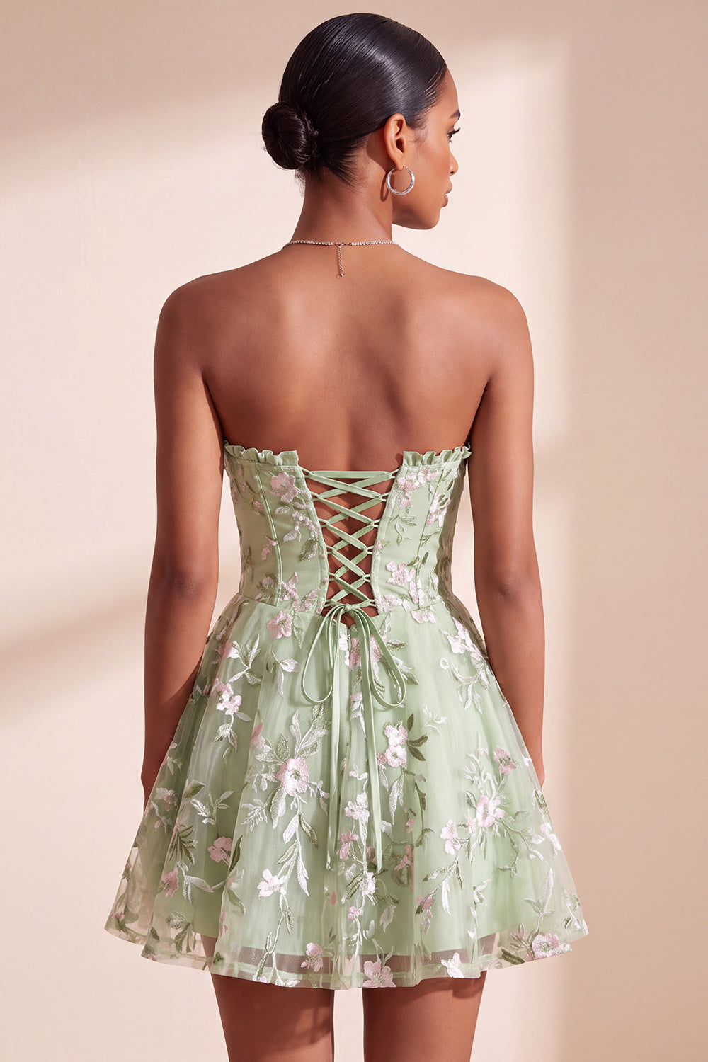 Sage Green Corset Sweetheart A Line Short Floral Homecoming Dress