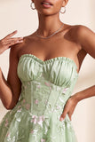 Sage Green Corset Sweetheart A Line Short Floral Homecoming Dress