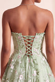 Sage Green Corset Sweetheart A Line Short Floral Homecoming Dress
