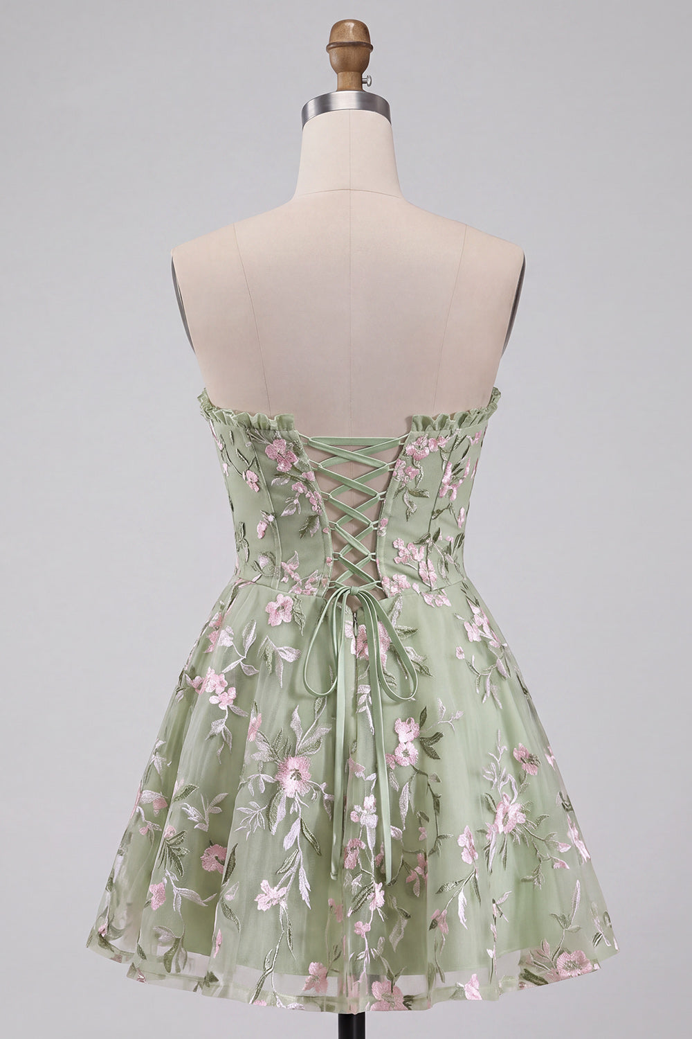 Sage Green Corset Sweetheart A Line Short Floral Homecoming Dress