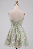 Sage Green Corset Sweetheart A Line Short Floral Homecoming Dress