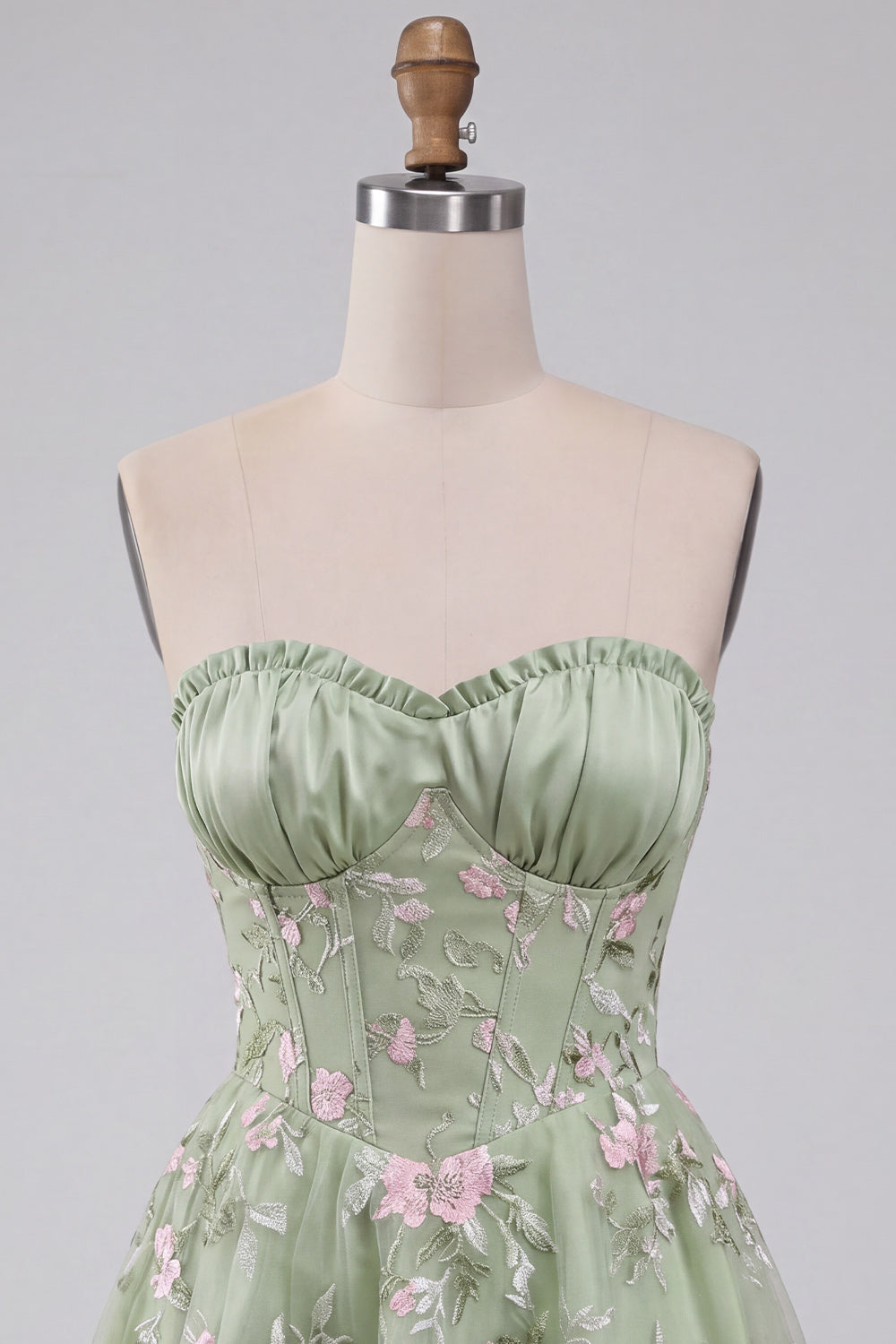 Sage Green Corset Sweetheart A Line Short Floral Homecoming Dress