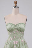 Sage Green Corset Sweetheart A Line Short Floral Homecoming Dress