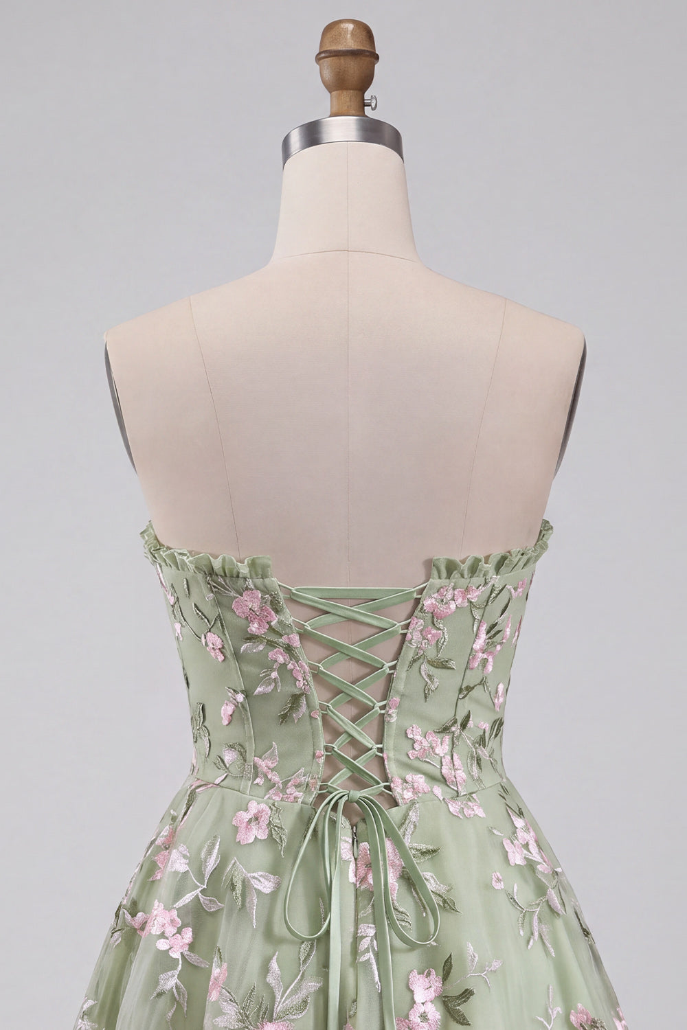 Sage Green Corset Sweetheart A Line Short Floral Homecoming Dress