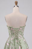 Sage Green Corset Sweetheart A Line Short Floral Homecoming Dress