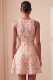 Light Pink Floral Sequin A-Line Short Homecoming Dress with Ruffles