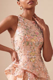 Light Pink Floral Sequin A-Line Short Homecoming Dress with Ruffles