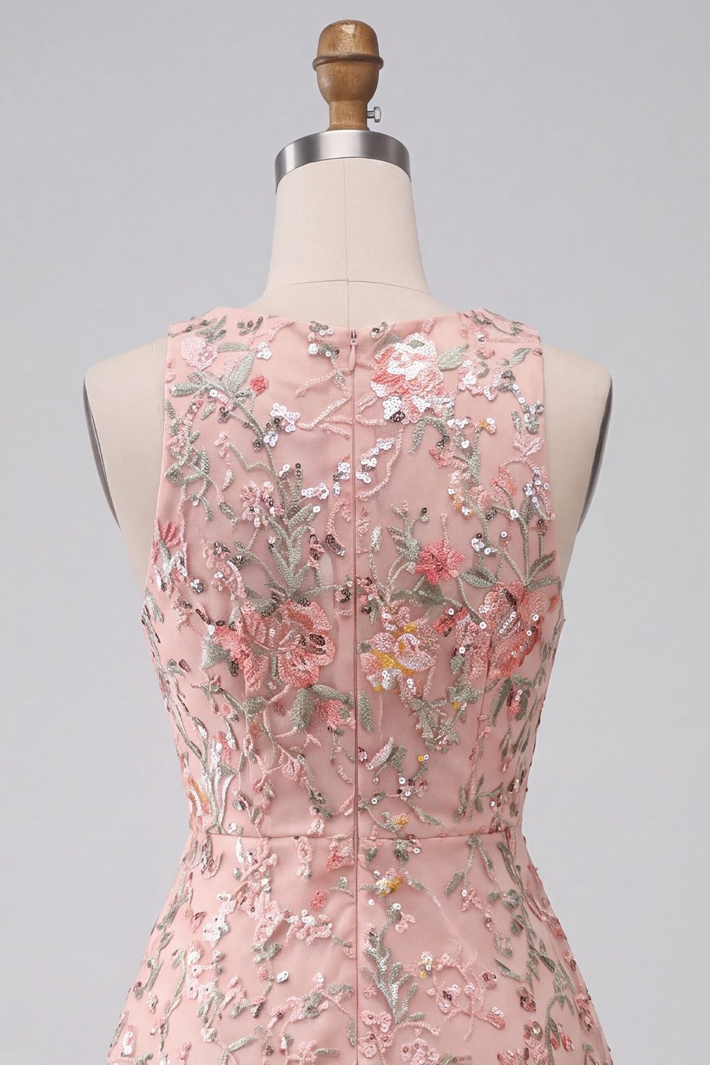 Light Pink Floral Sequin A-Line Short Homecoming Dress with Ruffles