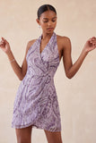 Sparkly Lilac Sequin Halter Tight Short Homecoming Dress