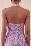 Sparkly Lilac Sequin Halter Tight Short Homecoming Dress
