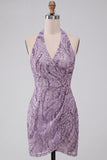 Sparkly Lilac Sequin Halter Tight Short Homecoming Dress