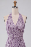 Sparkly Lilac Sequin Halter Tight Short Homecoming Dress