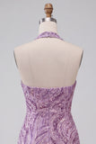 Sparkly Lilac Sequin Halter Tight Short Homecoming Dress