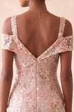 Blush Sequin Tight Cold Shoulder Ruched Short Floral Homecoming Dress