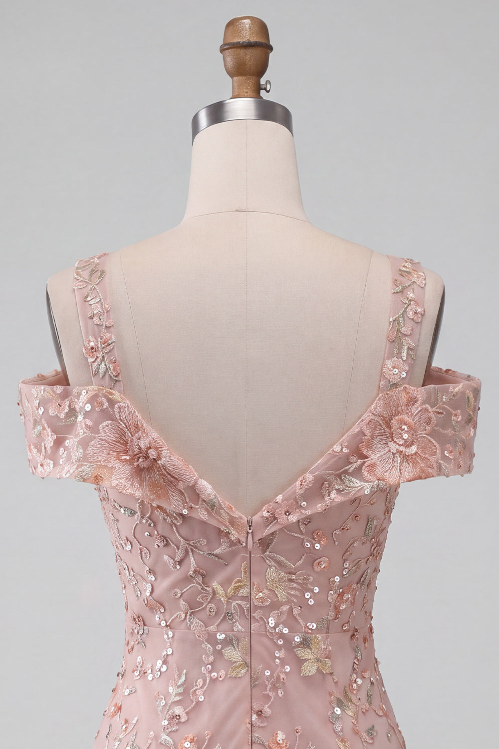 Blush Sequin Tight Cold Shoulder Ruched Short Floral Homecoming Dress