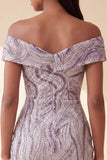 Sparkly Lilac Tight Off the Shoulder Ruched Short Sequins Homecoming Dress