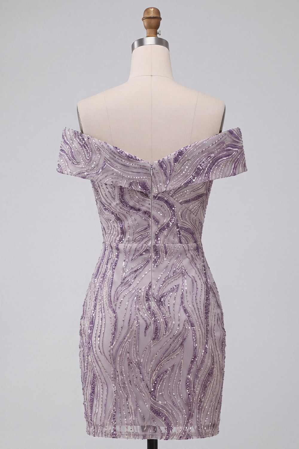 Sparkly Lilac Tight Off the Shoulder Ruched Short Sequins Homecoming Dress