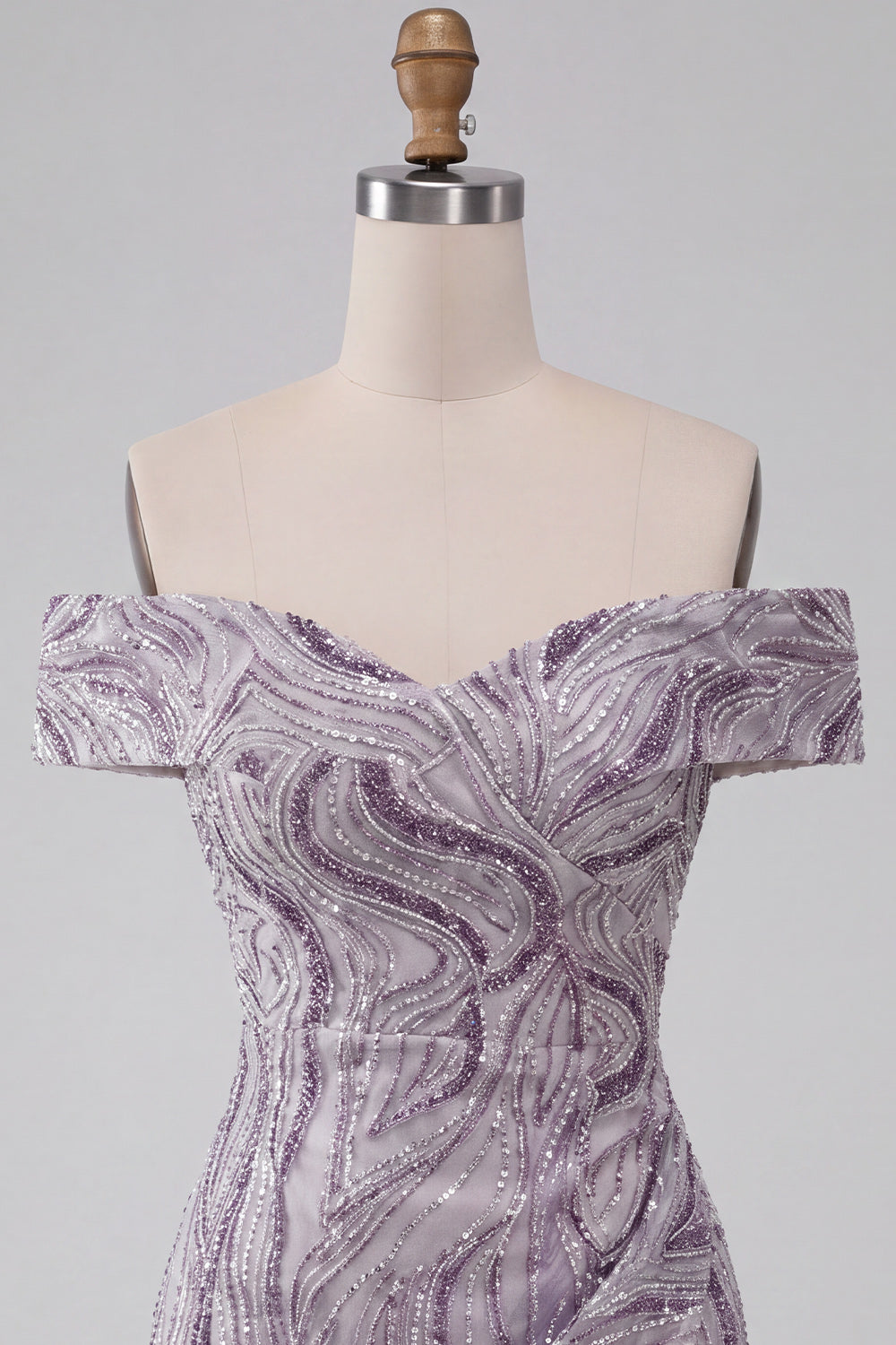 Sparkly Lilac Tight Off the Shoulder Ruched Short Sequins Homecoming Dress