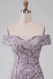Sparkly Lilac Tight Off the Shoulder Ruched Short Sequins Homecoming Dress
