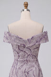 Sparkly Lilac Tight Off the Shoulder Ruched Short Sequins Homecoming Dress