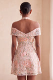 Blush Floral Sequins A-Line Cold Shoulder Short Homecoming Dress