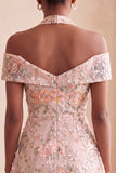 Blush Floral Sequins A-Line Cold Shoulder Short Homecoming Dress