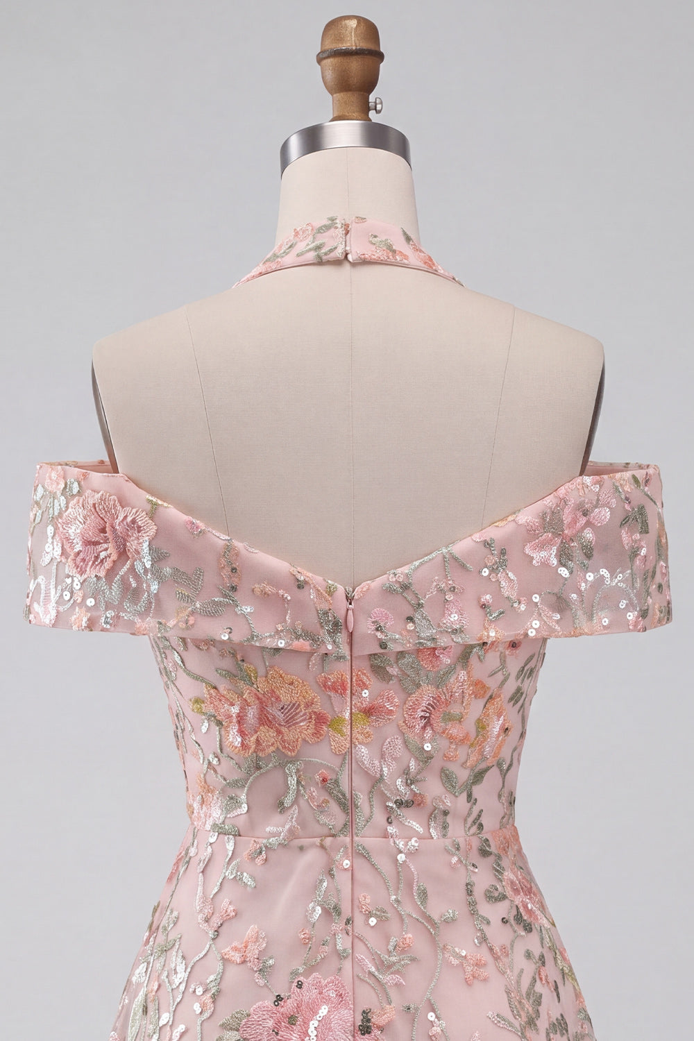 Blush Floral Sequins A-Line Cold Shoulder Short Homecoming Dress