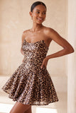 Khaki Cheetah Print Strapless A Line Sequins Short Homecoming Dress