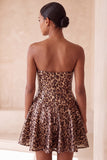 Khaki Cheetah Print Strapless A Line Sequins Short Homecoming Dress