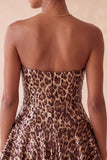 Khaki Cheetah Print Strapless A Line Sequins Short Homecoming Dress
