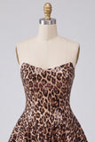 Khaki Cheetah Print Strapless A Line Sequins Short Homecoming Dress