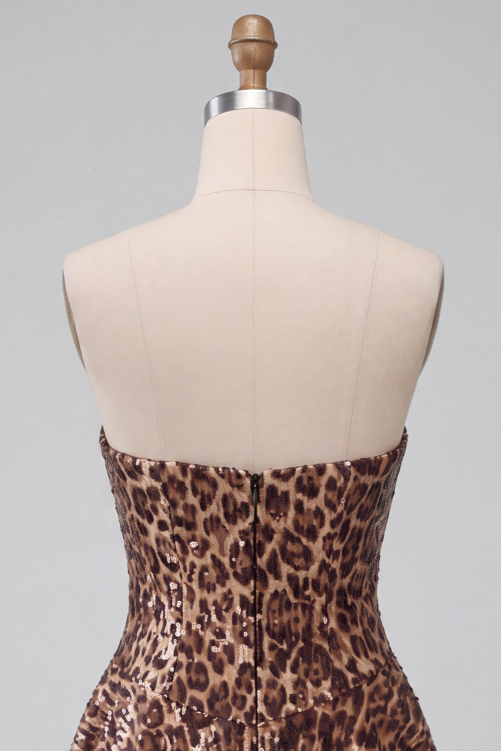 Khaki Cheetah Print Strapless A Line Sequins Short Homecoming Dress
