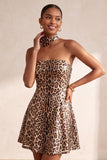 Khaki Cheetah Print A Line Sequins Short Homecoming Dress with 3D Flower