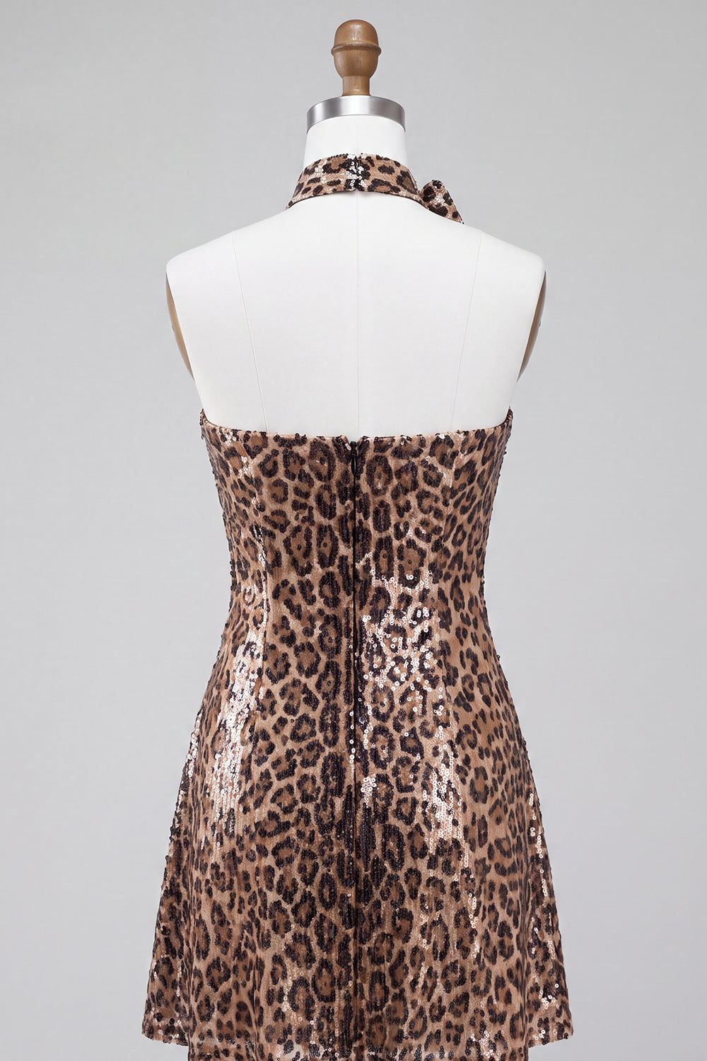 Khaki Cheetah Print A Line Sequins Short Homecoming Dress with 3D Flower