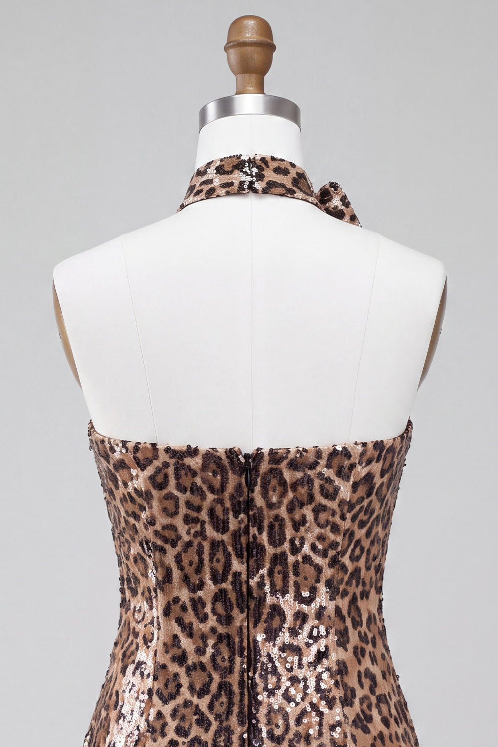 Khaki Cheetah Print A Line Sequins Short Homecoming Dress with 3D Flower
