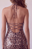 Sparkly Khaki Cheetah Print Tight Keyhole Short Homecoming Dress with Slit