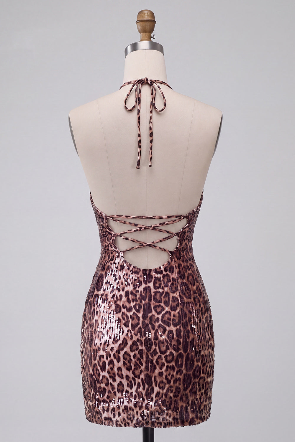 Sparkly Khaki Cheetah Print Tight Keyhole Short Homecoming Dress with Slit