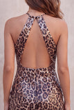 Sparkly Khaki Cheetah Print Tight Halter Keyhole Short Homecoming Dress