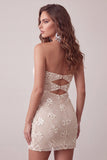 Sparkly Ivory Sequin Strapless Keyhole Tight Short Homecoming Dress