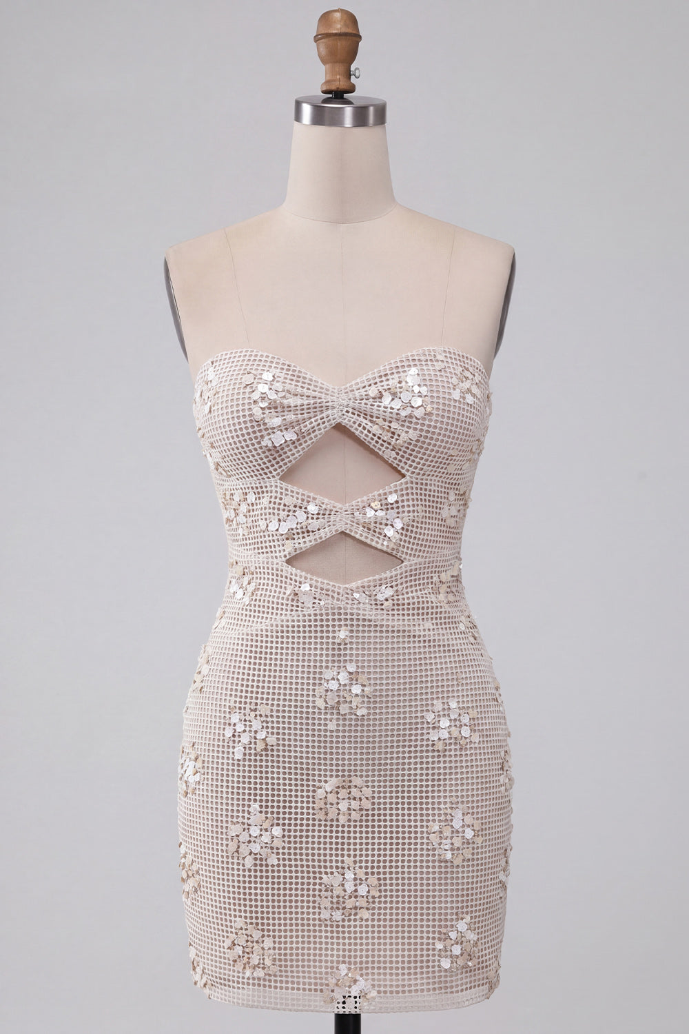 Sparkly Ivory Sequin Strapless Keyhole Tight Short Homecoming Dress