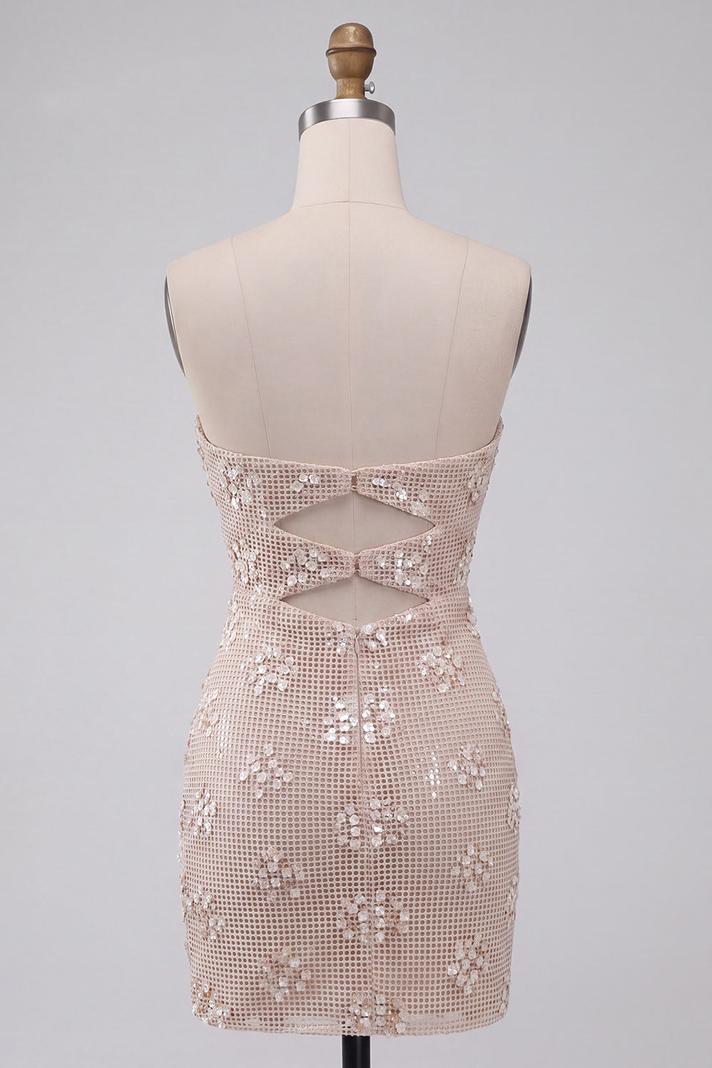 Sparkly Ivory Sequin Strapless Keyhole Tight Short Homecoming Dress