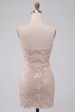 Sparkly Ivory Sequin Strapless Keyhole Tight Short Homecoming Dress