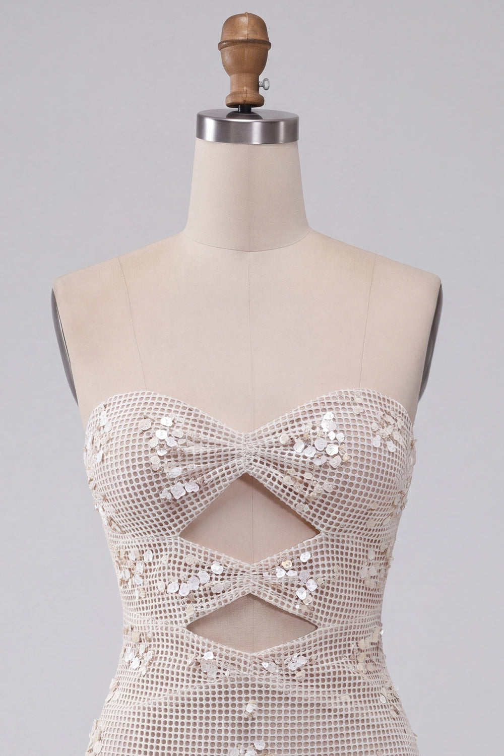 Sparkly Ivory Sequin Strapless Keyhole Tight Short Homecoming Dress